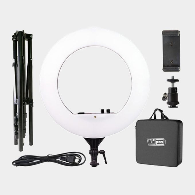 Aro de luz led 46 cm con stand y base para telefono vidpro rl-18 bi color