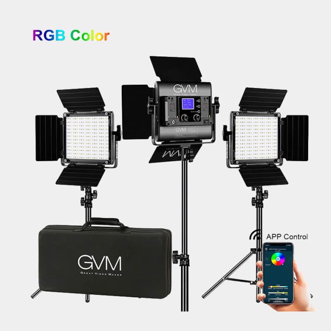 Kit de iluminación LED para estudio 3-videos GVM 800D-RGB