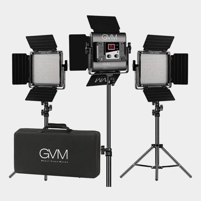 Kit de iluminación LED GVM 560AS Bi-Color 3 Luces con Stands