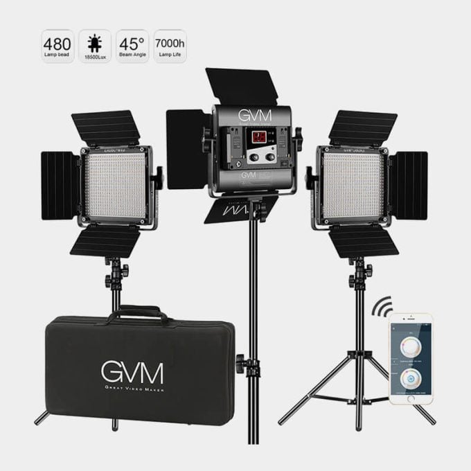Kit de iluminación LED GVM 560AS Bi-Color 3 Luces con Stands