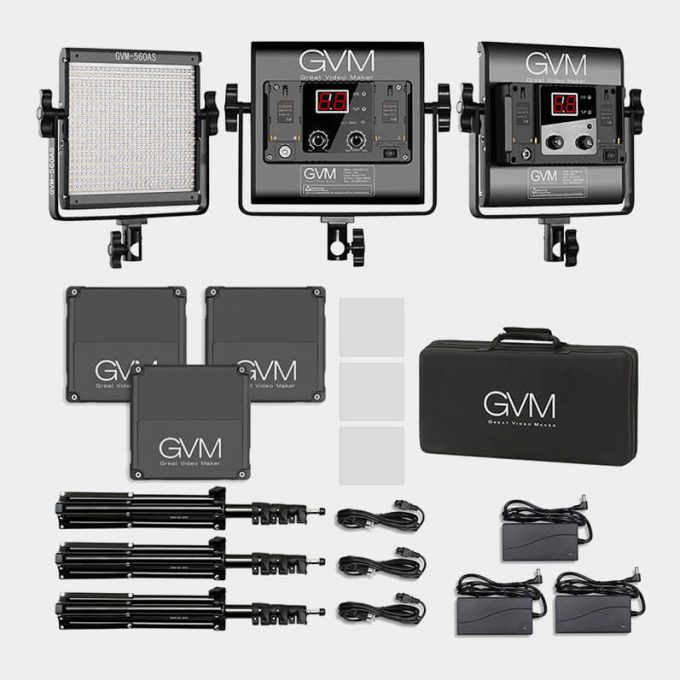 Kit de iluminación LED GVM 560AS Bi-Color 3 Luces con Stands
