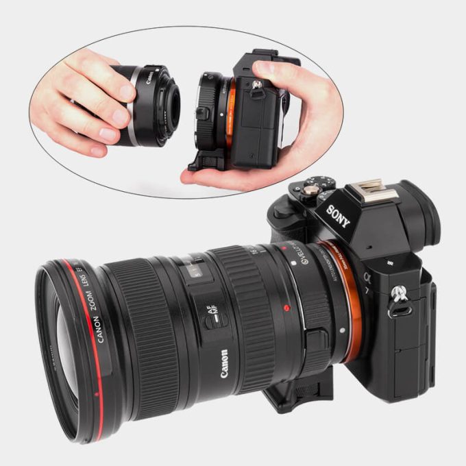 Adaptador de lente AF para Sony E a Canon EF/EF-S VELLO