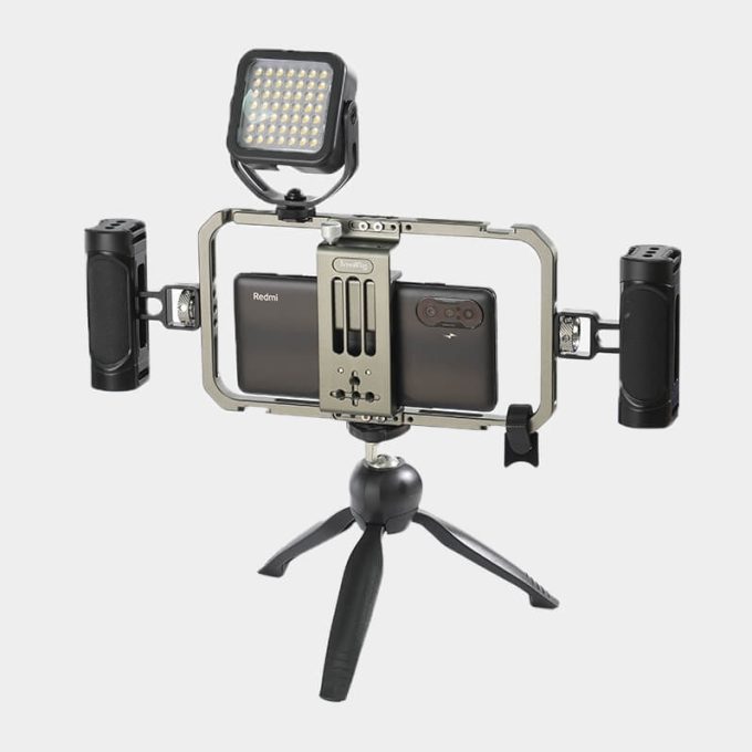 Kit Jaula smallrig y Luz Led y mini tripode para telefonos