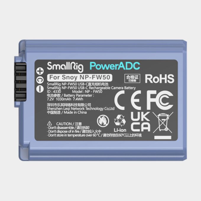 Batería recargable para cámara Sony SmallRig NP-FW50 USB-C
