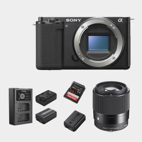 Kit Gastronómica Cámara Sony ZV-E10 con Lente Sigma 30 mm kit Cargador con batería y Memoria de 64GB