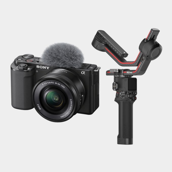 Cámara sin espejo Sony ZV-E10 con lente de 16-50 mm y DJI RS 3 Mini