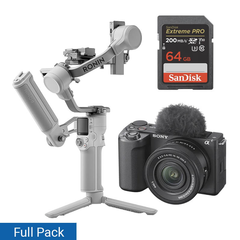 Cámara sin espejo Sony ZV-E10 con lente de 16-50 mm y DJI RS 4 Mini