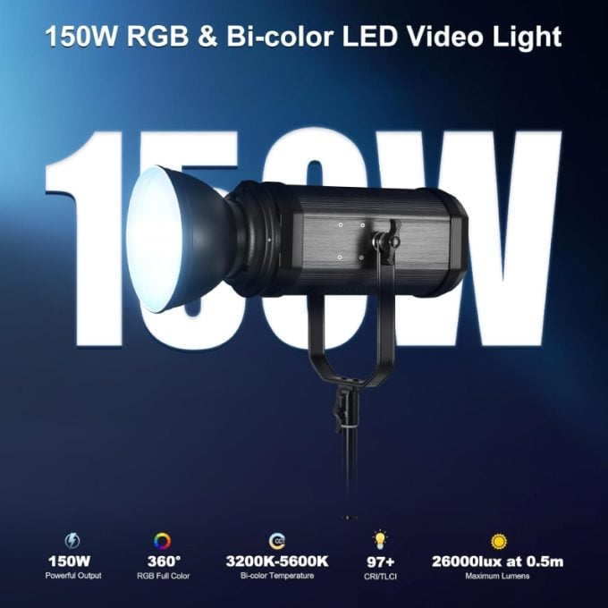 Reflextor Led GVM RGB 150W Con montura Bowens, a todo color