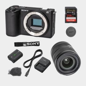 Sony ZV-E10 II con Lente Sigma 18-50mm f/2.8, cargador Sony BC-QZ1 y Memoria Sandisk 64GB V30