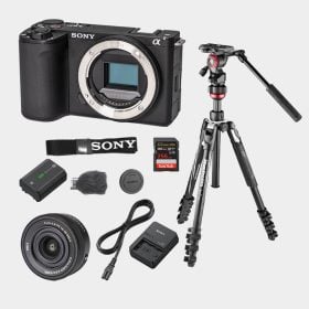 Sony ZV-E10 II con lente de 16-50 Cargador BC-QZ1, Trípode Manfrotto y Memoria 64 GB