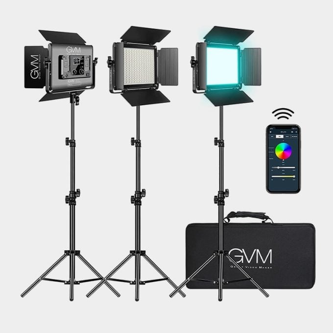 Kit Luz de video LED RGB GVM 880RS-3 luces 60w inalámbrica