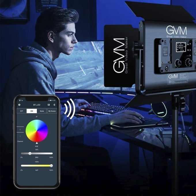 Kit Luz de video LED RGB GVM 880RS-3 luces 60w inalámbrica