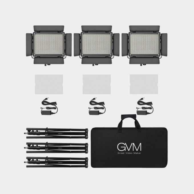 Kit Luz de video LED RGB GVM 880RS-3 luces 60w inalámbrica