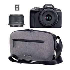 Cámara sin espejo R50 con lente de 18-45 mm, estuche de transporte y tarjeta de memoria