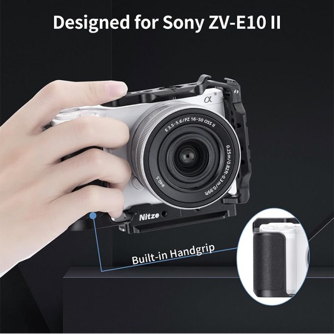Jaula para cámara Sony ZV-E10 II, mango ergonómico y placa de liberación rápida Nitze