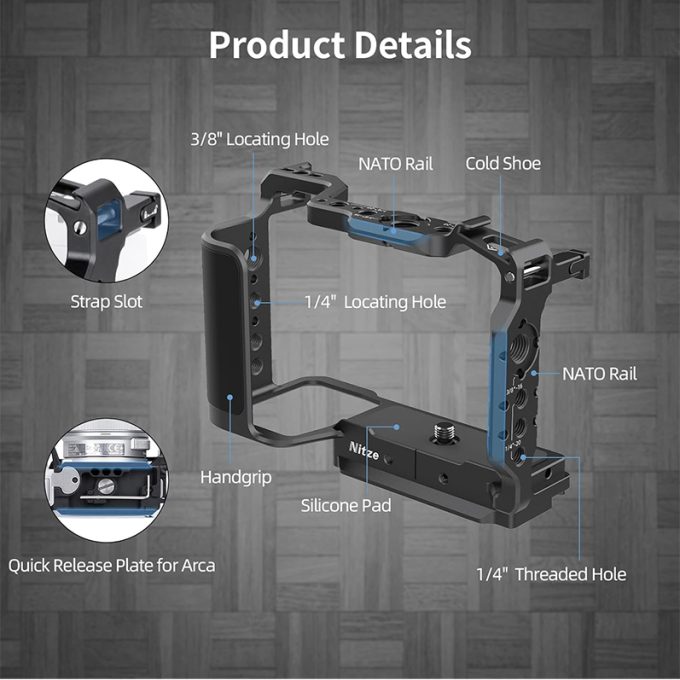 Jaula para cámara Sony ZV-E10 II, mango ergonómico y placa de liberación rápida Nitze