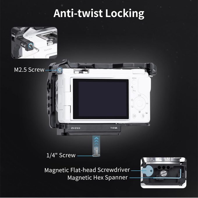 Jaula para cámara Sony ZV-E10 II, mango ergonómico y placa de liberación rápida Nitze
